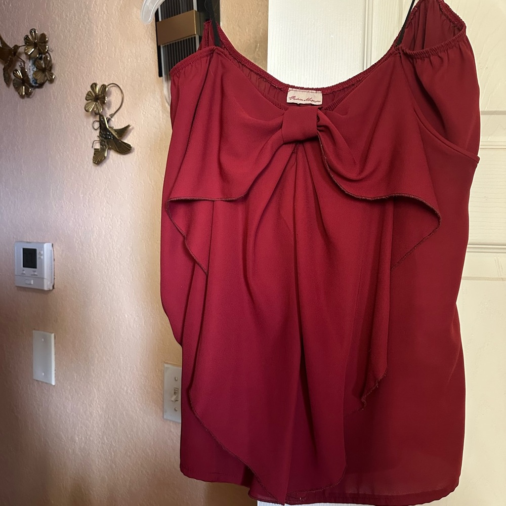 Elegant Red Women's Top with Bow Detail